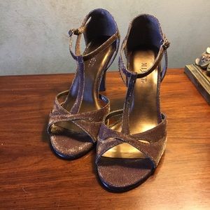 Brown Metallic Fabric T-Strap